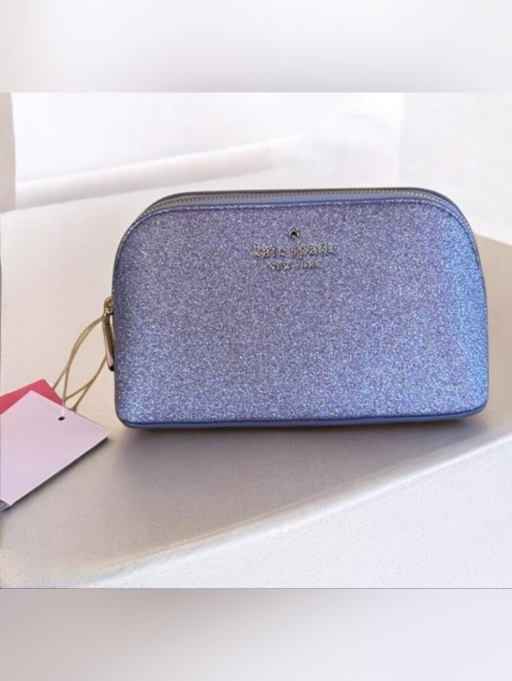 NWT Kate Spade New York Tinsel Glitter Cosmetic Case - Lilac Frost Purple RARE